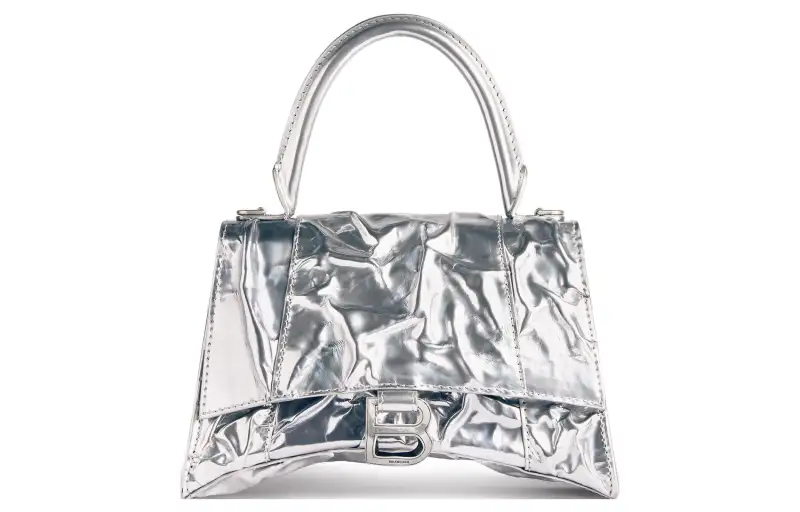 Balenciaga Hourglass Lambskin Hourglass Bag, Shoulder Bag, Crossbody Bag, Handbag Small Women's Silver