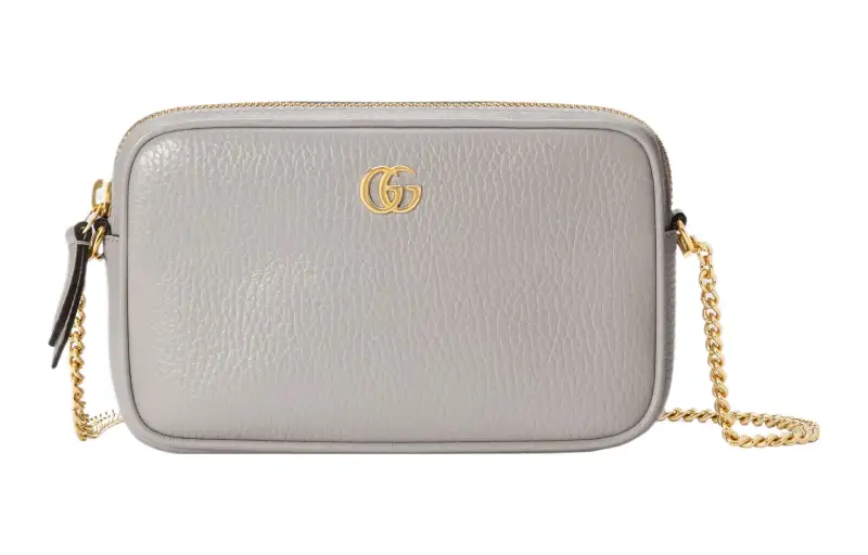 GUCCI GG Marmont Leather Crossbody Bag, Shoulder Bag Women's Gray
