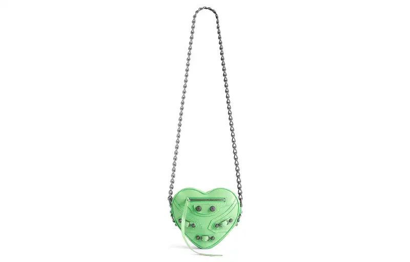 Balenciaga Le Cagole Lambskin Biker Bag, Heart Shaped Bag, Heart Bag, Crossbody Bag, Shoulder Bag Mini Women's Green