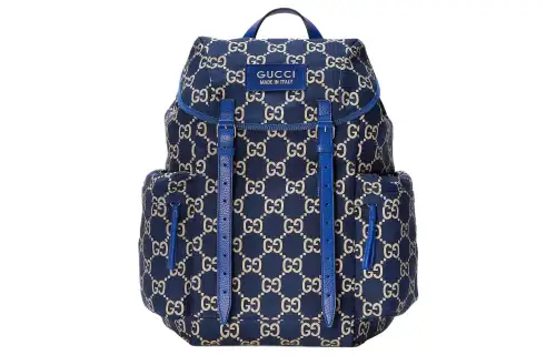 GUCCI Recycled Polyester Satin Binding Backpack Large Men's Dark Blue & Beige