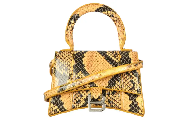 Balenciaga Hourglass Calfskin Hourglass Bag, Shoulder Bag, Crossbody Bag, Handbag Mini Women's Yellow