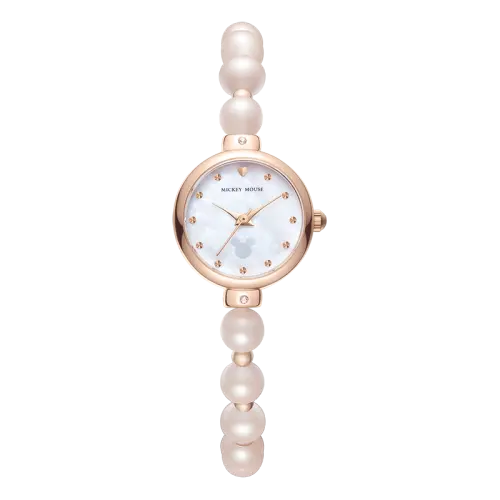 Disney Disney, sophisticated quartz brand fashionable trend universal accessory pearl, women's watch, white waterproof dial, light luxury style, Chanel style, quartz mechanism