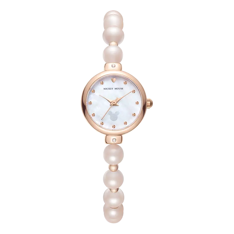 Disney Disney, sophisticated quartz brand fashionable trend universal accessory pearl, women's watch, white waterproof dial, light luxury style, Chanel style, quartz mechanism