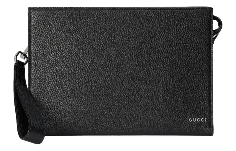 GUCCI Leather Clutch Men's Black