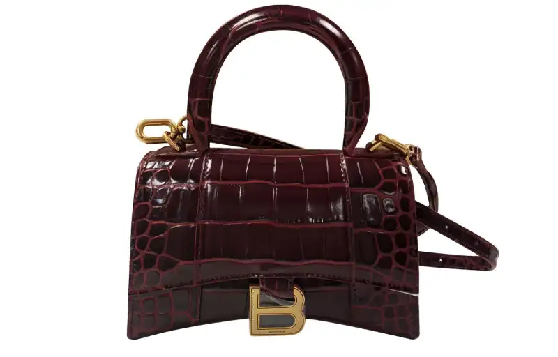 Balenciaga Hourglass Cow Leather Handbag, Crossbody Bag Women's Dark Red