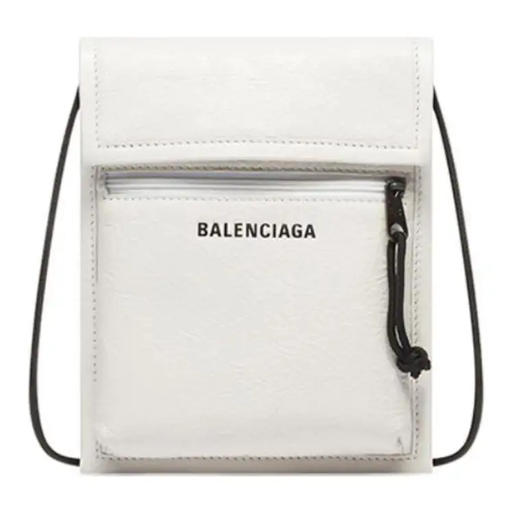 Balenciaga Explorer Lambskin Cell Phone Pouch, Shoulder Bag, Crossbody Bag Small Men's White
