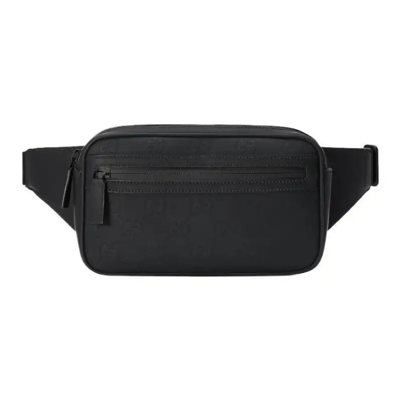 GUCCI Rubber Leather Fanny Pack Men's Black