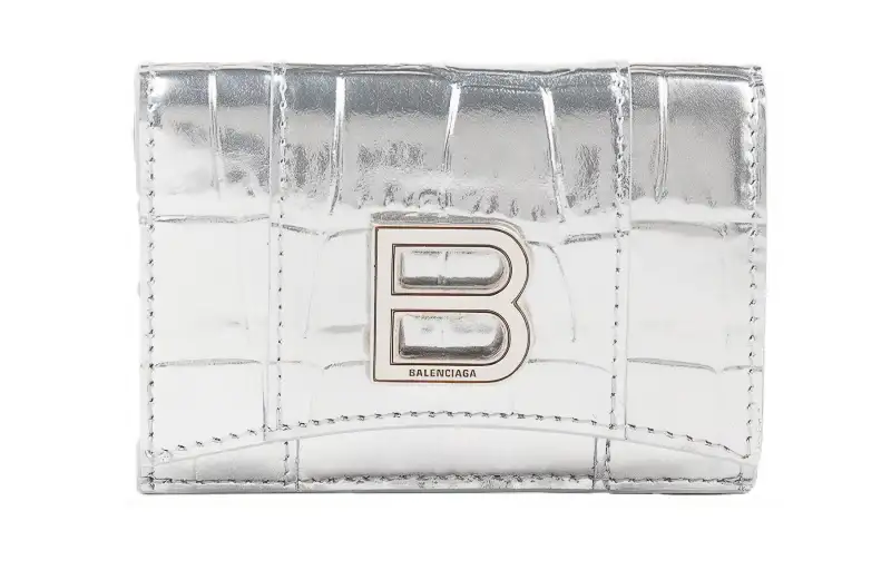 Balenciaga Hourglass Calfskin Wallet Mini Women's Silver