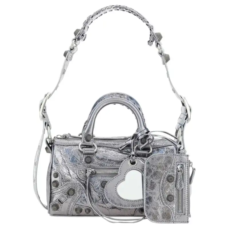 Balenciaga Lambskin Portable Crossbody Bag, Shoulder Bag Mini Women's Silver
