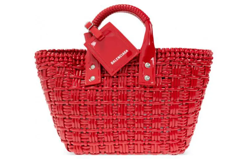 Balenciaga Bistro One Shoulder Crossbody Basket Handbag Extra Small Women's Red