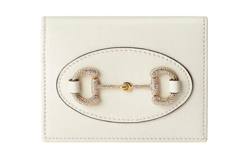 GUCCI Horsebit 1955 Leather Card Holder, Wallet Women's White