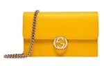 GUCCI Litchi Grain Calfskin Messenger Bag, Envelope Bag, Chain Bag, Wallet, Crossbody Bag, Shoulder Bag Women's Yellow