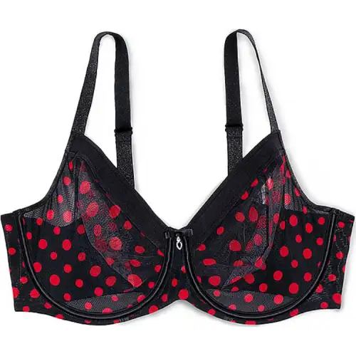 Victoria's Secret Victoria's Secret Sheer Mesh Unlined Underwire Bra Wave-dot V-shaped underwired transparent mesh bra for women Dancing Dots/polka dots