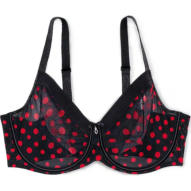Victoria's Secret Victoria's Secret Sheer Mesh Unlined Underwire Bra Wave-dot V-shaped underwired transparent mesh bra for women Dancing Dots/polka dots