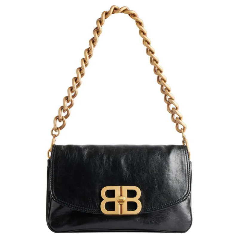 Balenciaga Logo Calfskin Small Handle Shoulder Bag Women's Black