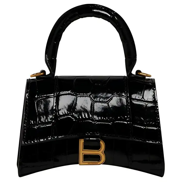 Balenciaga Hourglass Cow Leather Embossed Hourglass Bag, Shoulder Bag, Handbag Mini Women's Black