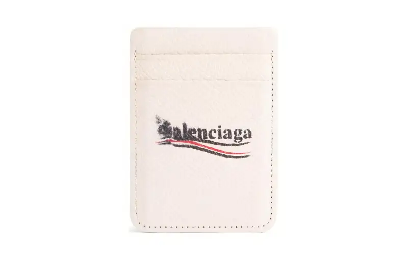 Balenciaga Cash Grain Cow Leather Card Holder Men's Light Beige