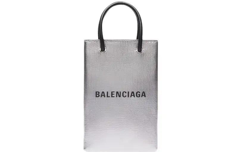 Balenciaga Cow Leather Shopping Bag, Cell Phone Pouch, Shoulder Bag Women's Silver