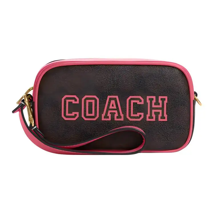 COACH Jamie Artificial Leather Clutch Handbag Small Women's Brown & Watermelon