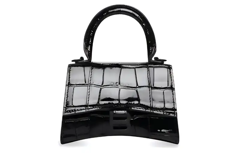Balenciaga Hourglass Top Handle Bag Mini Croc Embossed Black