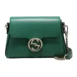 GUCCI Litchi Grain Leather Messenger Bag, Trunk Bag, Crossbody Bag, Shoulder Bag Women's Green
