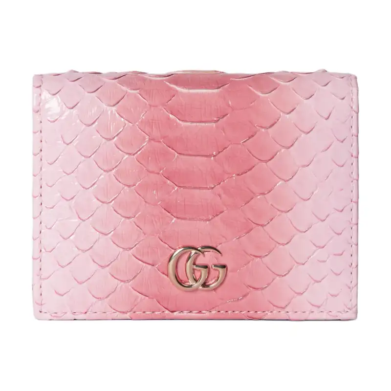 GUCCI GG Marmont Python Skin Wallet Women's Gradient Pink