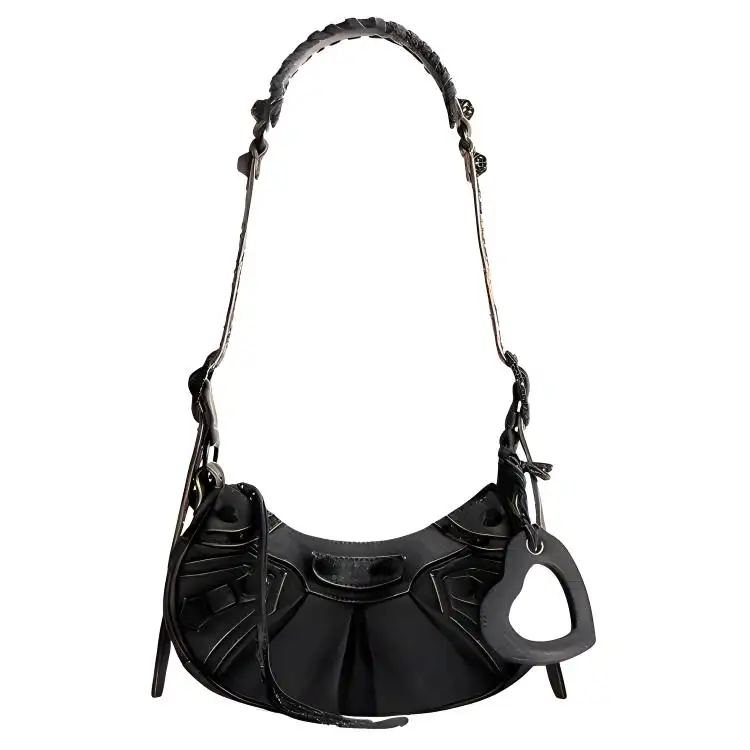 Balenciaga Le Cagole Washed Denim Crossbody Bag, Shoulder Bag Women's Black