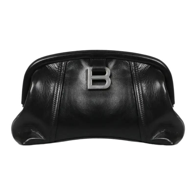 Balenciaga Cow Leather Clutch Shoulder Bag Women's Black