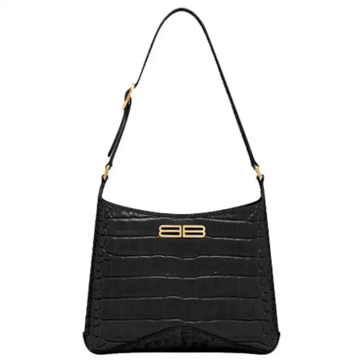 Balenciaga Hobo Shoulder Bag Xx Small Crocodile Embossed Black
