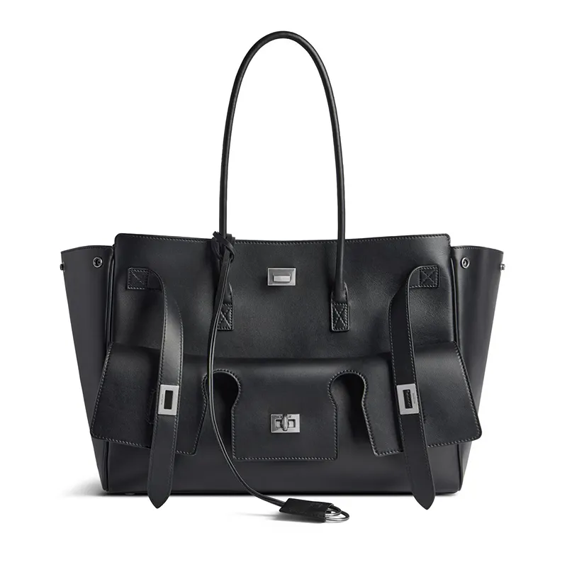 Balenciaga Bel Air Medium Carry All Bag Aged Silver Hardware Black