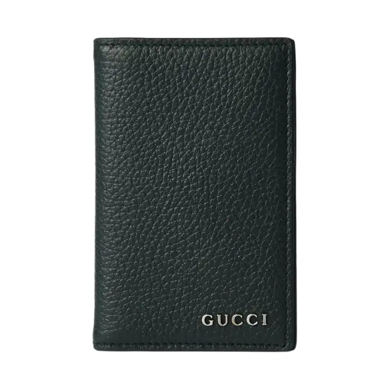 GUCCI Leather Card Holder Regular Men's Dark Green