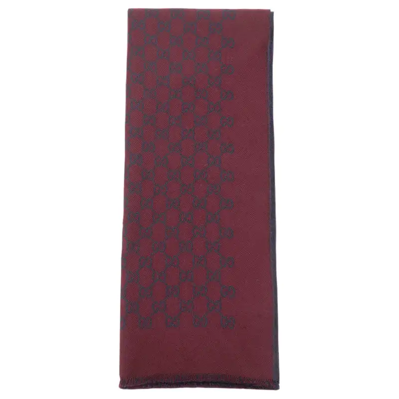 GUCCI 100% Wool Knit Scarves Unisex Fuchsia/Navy Blue Multicolor