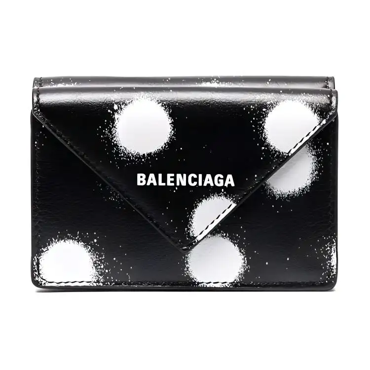 Balenciaga Papier Cow Leather Wallet Mini Women's Black/White