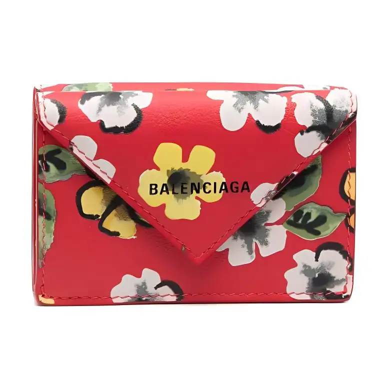 Balenciaga Papier Leather Wallet Mini Women's Red