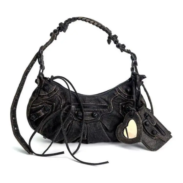 Balenciaga Denim Fabric Handbag, Shoulder Bag Women's Black