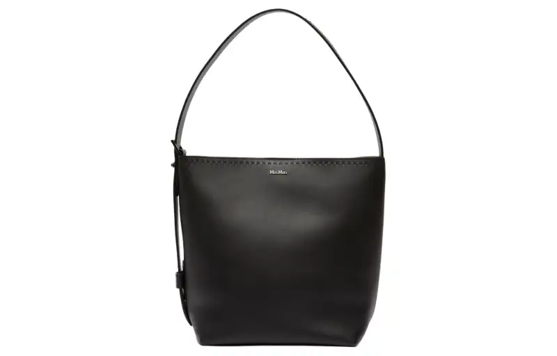 MaxMara Adjustable magnetic straps, button, leather black one-shoulder bag, clips included