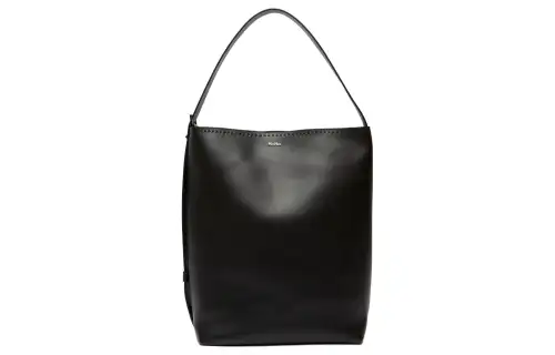 MaxMara Adjustable magnetic straps, button, leather shopping bag, black one-shoulder bag, clips included