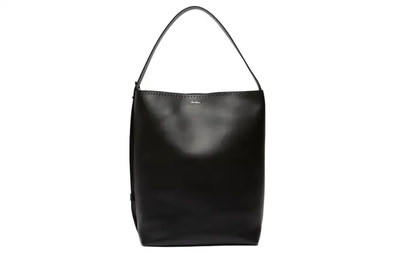 MaxMara Adjustable magnetic straps, button, leather shopping bag, black one-shoulder bag, clips included