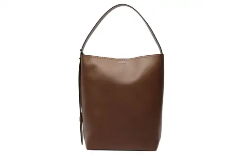 MaxMara Adjustable magnetic straps, button, leather shopping bag, brown one-shoulder bag, clips included