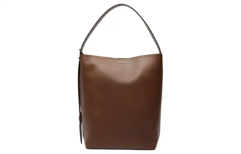 MaxMara Adjustable magnetic straps, button, leather shopping bag, brown one-shoulder bag, clips included