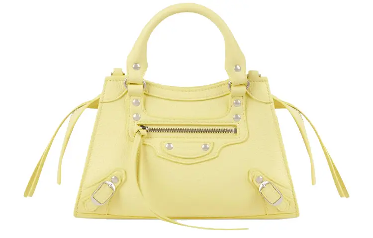 Balenciaga Neo Classic Zip Closure Cow Leather Handbag Mini Women's Yellow