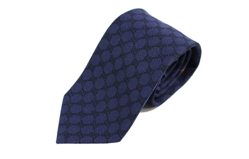 GUCCI Letter Print Silk Ties Unisex Dark Blue
