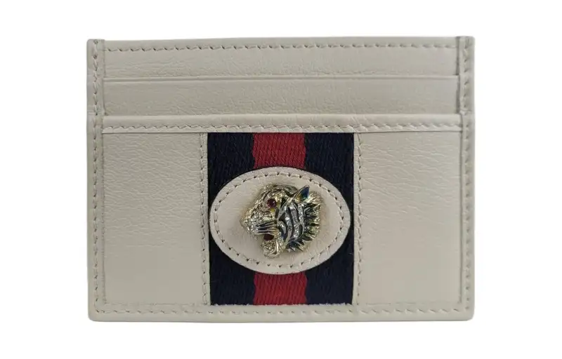 GUCCI Rajah Leather Wallet Card Holder Card Holder Women's White