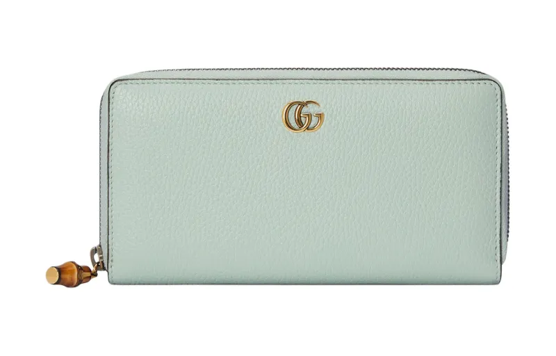 GUCCI Double G Leather Wallet Women's Light Green