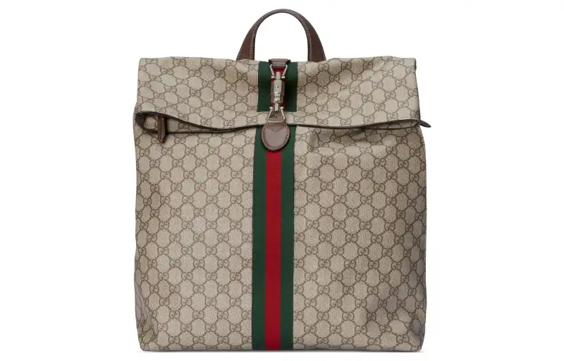 GUCCI Jackie 1961 Canvas With Leather Backpack Men's Beige & Ebony
