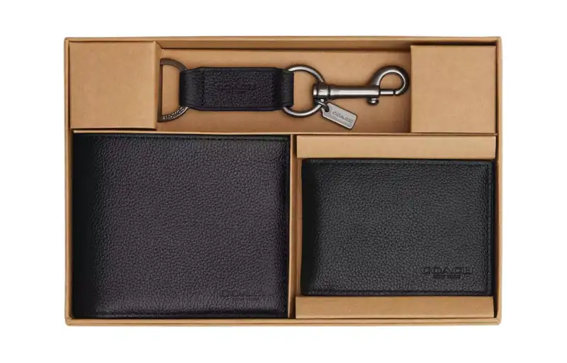 COACH 3 IN 1 Wallet Smooth Calfskin Set Wallet Men's Black