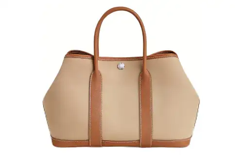 HERMES Hermès Garden Party 30 Silver Buckle Canvas and Negonda Calfskin Handbag 34 Women's Beige Gold