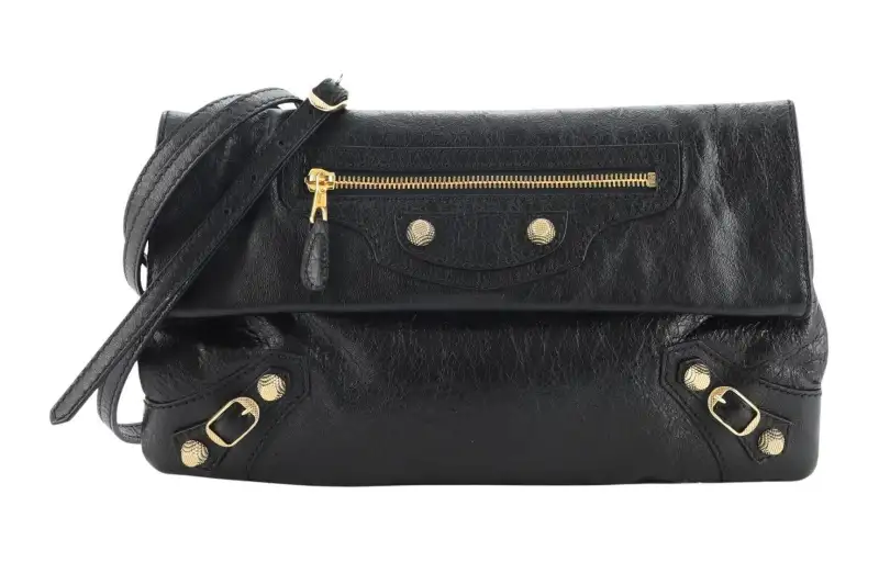 Balenciaga Lambskin With Leather Crossbody Clutch Mini Women's Black