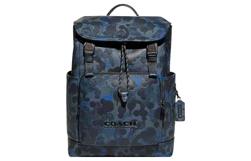 COACH League Cow Leather With Textile Backpack Large Men's Blue & Black