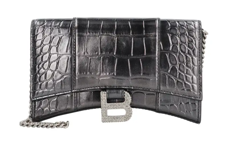 Balenciaga Hourglass Calfskin Shoulder Bag, Crossbody Bag, Wallet Women's Gray